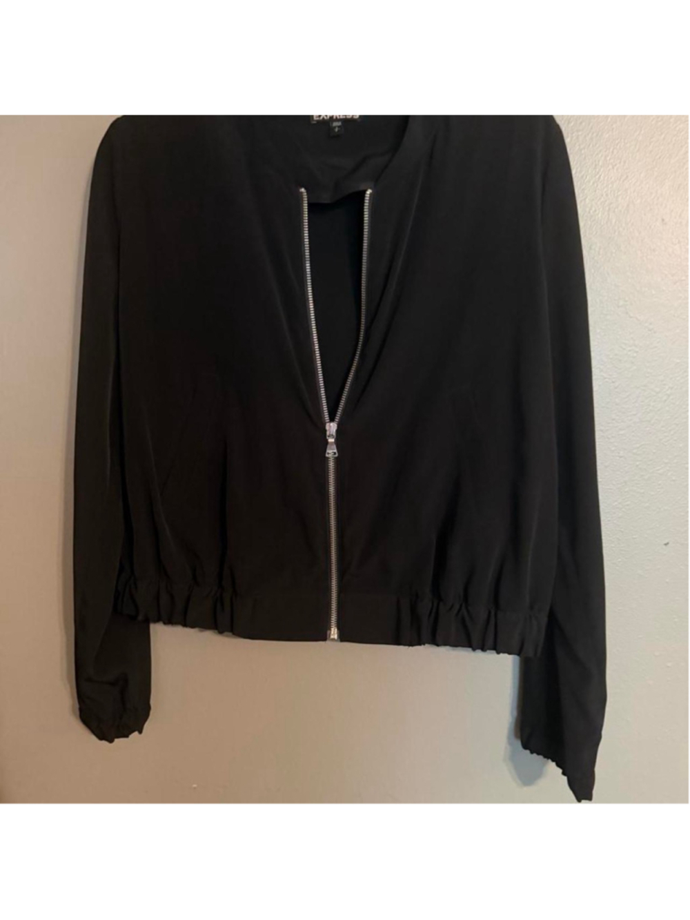 Express Black Draped Zip Front Bomber Jacket S #express #bomberjacket #minimalis